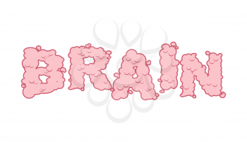 Brain text. Letters of convolutions. pink Lettering and typography mind. 
