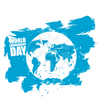 World Environment Day. Emblem of Earth in grunge style. Brush strokes and ink splatter. globe map. international celebration of nature
