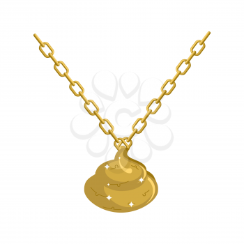 Gold shit necklace decoration on chain. Turd expensive jewelry. Accessory precious yellow metal. Fashionable Luxury treasure
