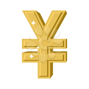 Golden Chinese Yen. Symbol of money in China. cash sign in China from yellow precious metal. Financial illustration
