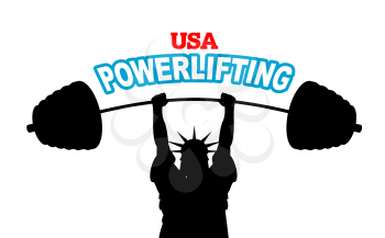 USA powerlifting emblem. strong Statue of Liberty barbell bench press. Fitness Sign American National Bodybuilding

