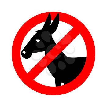 Stop donkey.  Ban stupid people. Prohibited fool. Crossed-out silhouette of donkey. Emblem against stupidity. Red prohibition sign
