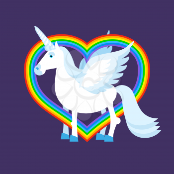 Blue unicorn rainbow heart. Rainbow LGBT sign. Fantastic animal with wings. Fabulous beast and love
