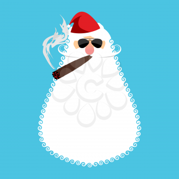 Bad Santa Claus smoking cigar. Poor old man smokes. Illustration for Christmas and New Year