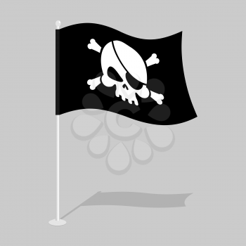 Jolly Roger. pirate flag. Skull and Bones. skeleton head. growing black banner. Sign filibusters
