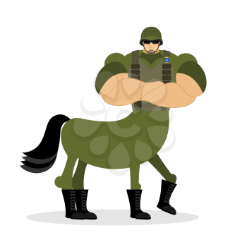 Centaur soldier in helmet. Military mythical creature. Half horse half person. Magical Warrior. Fairy-tale characters athlete. Man horse
