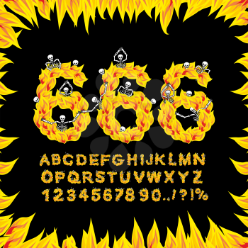666 font. Hell ABC. Fire letters. Sinners in fiery Gehenna. Infernal Alphabet. Scrape down flame for sins. torture skeletons
