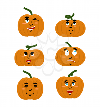 Emotions pumpkin. Set expressions avatar for Halloween. Good and evil. Discouraged and cheerful. Face vegetable
