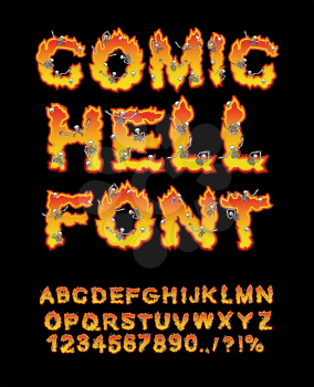 Comic Hell font. inferno ABC. Fire letters. Sinners in hellfire. hellish Alphabet. Scrape down flame for sins. torture skeletons
