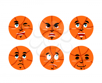 Emotions basketball ball. Set expressions avatar sports game. Good and evil. Discouraged and cheerful. Face Sports Apparel