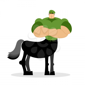 Centaur soldier in green beret. Military mythical creature. Half horse half person. Magical Warrior. Fairy-tale characters athlete. Man horse
