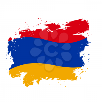 Armenia flag Grunge style on gray background. Brush strokes and ink splatter. National symbol of Armenian state
