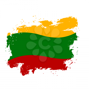 Lithuania flag grunge style on white background. Brush strokes and ink splatter. National symbol of State of Lithuania
