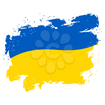 Ukraine Flag grunge style on white background. Brush strokes and ink splatter. National symbol of Ukrainian state
