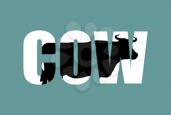 Cow in text. Farm animals and Typography. Cloven-hoofed ruminant letters
