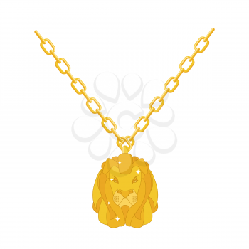Golden lion necklace gold jewelry on chain. Expensive jewelry. Wild animal of precious yellow metal. Fashionable Luxury treasure

