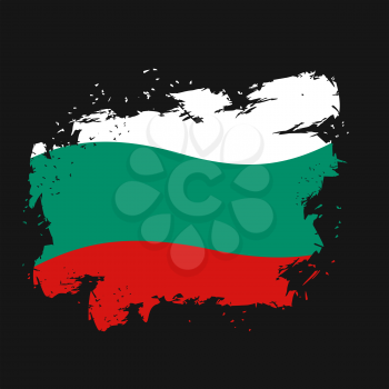 Bulgaria Flag grunge style on black background. Brush strokes and ink splatter. National symbol of Bulgarian state