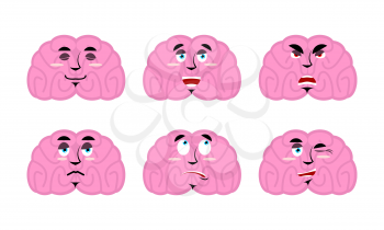 Emotions brain. Set emoji avatar brains. Good and evil mind. Discouraged and cheerful. Sad and sleepy. Aggressive and cute