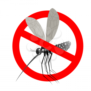 Stop mosquito. Forbidden Zika virus. Frozen mosquito insect. Emblem against virus Zika. Emblem against malaria. Red forbidding character. Ban flying Bloodsucker insect mosquito
