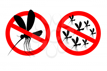Stop mosquito. Forbidden swarm mosquitoes. Frozen mosquito insect. Emblem against virus Zika. Emblem against malaria. Red forbidding character. Ban flying Bloodsucker insect mosquito
