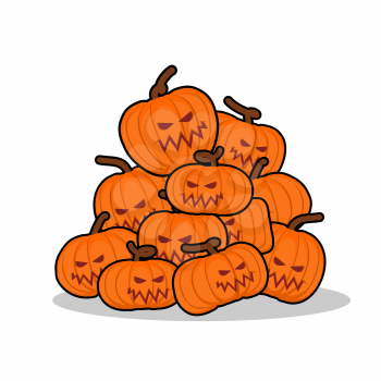 Pile of pumpkins for Halloween. Lot of vegetables for terrible holiday. horrible fruit
