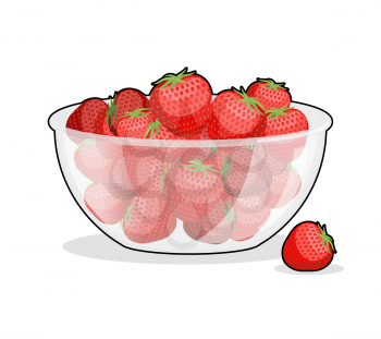 Strawberries in glass bowl. Berries in deep dish plate. Red fresh fruit
