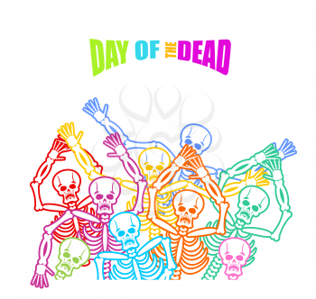 Day of the Dead Multicolored skeleton. color Skull. Dead background for national holiday in Mexico. Mexican terrible feast
