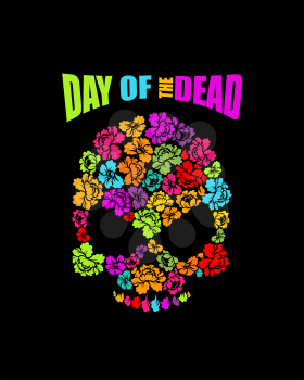 Skull of flowers for Day of the Dead. Skeleton head for national holiday in Mexico. Floral corpse

