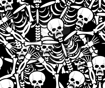 Sinners seamless pattern. Skeleton in Hell background. Ornament of dead. Bones and skull texture. infernal torments. Religious background