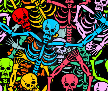 Day of the Dead seamless pattern. Multicolored skeleton ornament. Skull texture. Dead background for national holiday in Mexico

