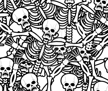 Sinners seamless pattern. Skeleton in Hell background. Ornament of dead. Bones and skull texture. infernal torments. Religious background