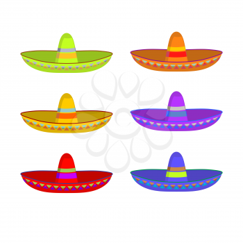 Sombrero set. Colorful Mexican hat ornament. National cap Mexico
