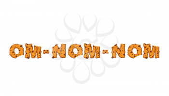 Om nom nom cookie Typography. Letters of biscuit. lettring of cookies. Edible cracker text
