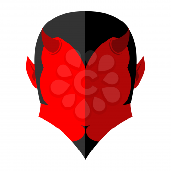 Red Devil  icon. Demon sign flat style. Heck with horns. Crafty Satan.  Prince of darkness and underworld. Lucifer Boss. Religious and mythological character, supreme spirit of evil, lord of Hell. Bee