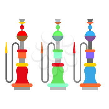 Set colorful arabic hookah. Turkish national instrument for smoking. Egyptian Container with liquid and mouthpiece
