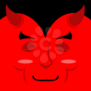 Sleeping demon with big smile. Cartoon cute face. Gaiety emotion. Cheerful devil. Holiday Satan. Soulful Diablo Lord of Hell.