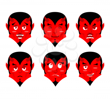 Emotions devil. Set expressions avatar Satan. Red Demon good. Lucifer is an evil. Diablo discouraged. Mephistopheles cheerful. Religious and mythological character, supreme spirit of evil. lord of Hel