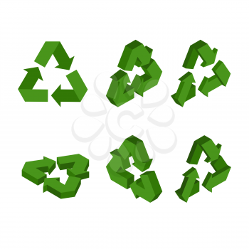 Sign Recycling isometrics. Set green triangular arrow. conversion Icon 3D. processing symbol