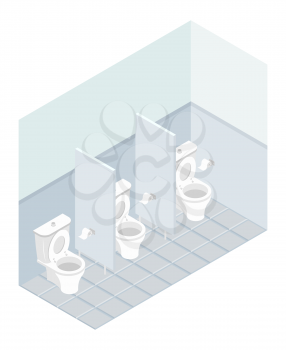 Public toilet isometrics. Interior overall restroom. Toilets and partitions. atmosphere in outhouse
