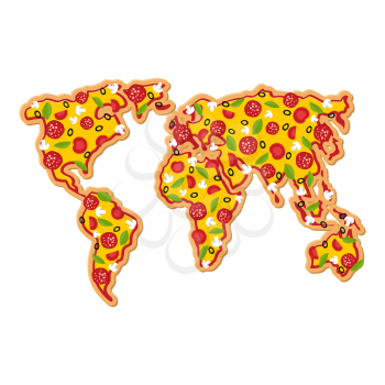 World Map pizza. Continents of planet earth fast food. Geography National Italian food. Petite geographical map of world
