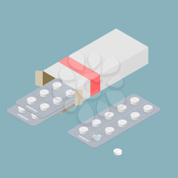 Medical pills in pack. Medications isometrics. Healing in cardboard box. Health pilule. vitamins