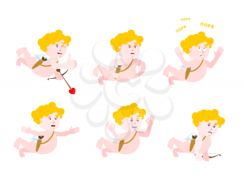 Cupid set of motion. Amur set of poses. Angel of emotional expression. Angry and funny. Discouraged and sad.
