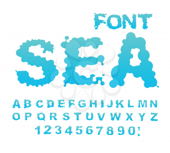 Sea font. Water ABC. Aqua alphabet. Wet Letters. Blue blob