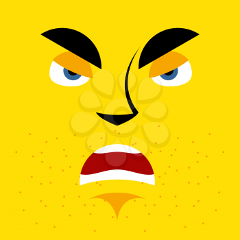 Cartoon angry face on yellow background. aggressive, Grumpy emotion. Dissatisfied with person frowns. Hostile character
