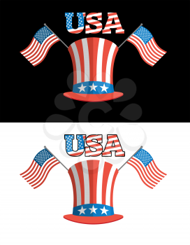 Set for elections in America. Uncle Sam hat. American flag. Set for political debate in  United States. USA Flag. National Patriotic hat in America. Set USA election symbols