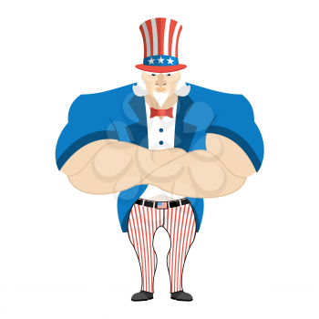 Uncle Sam. Serious Powerful Uncle Sam. Strong Uncle Sam crossed his arms. National Clothing of American flag. Strong symbol of United States America