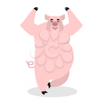 Pig meditating. Animal yoga. Farm animal on white background. Condition of nirvana and enlightenment. lotus Pose