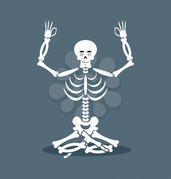 Skeleton meditating. Dead yoga. Status of nirvana and enlightenment. lotus Pose
