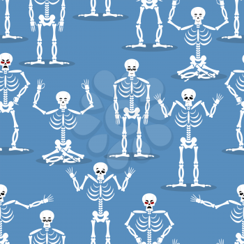 Skeleton background. Bones and skull ornament. Ornament of dead. Happy skeletons texture. Halloween pattern

