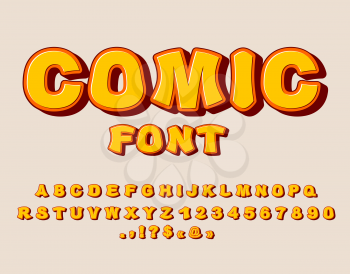 Comic font. Bang  alphabet. Bright cartoon ABC. yellow letters

